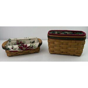 LONGABERGER Christmas Baskets Holly Berry & Poinsettia Protective Liner Set Of 2